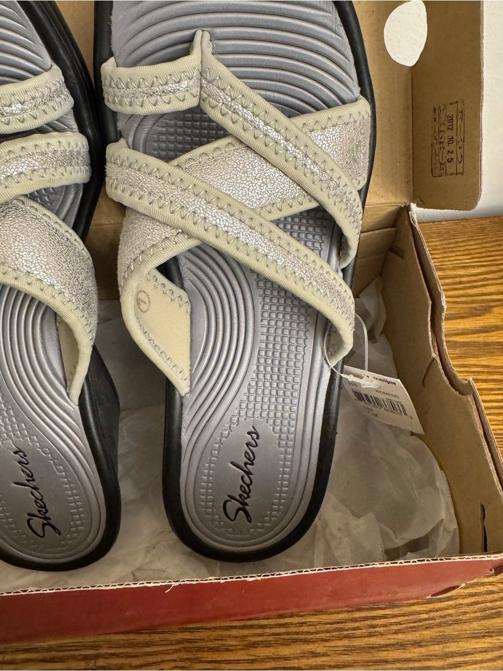 NIB Skechers Cali Rumblers Silver Metallic Strappy Wedge Sandals Size 7 - Picture 5 of 13